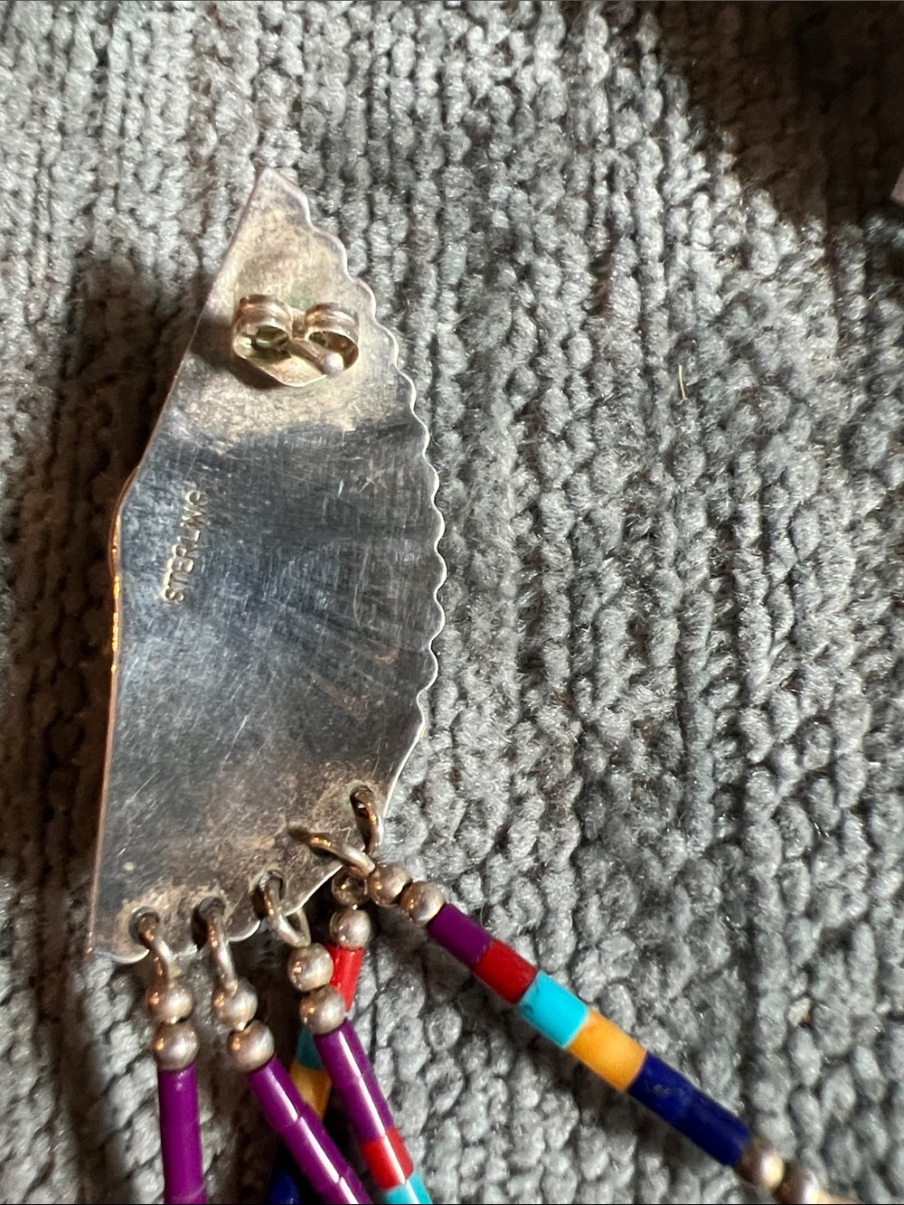 Native American Sterling Silver Inlay Earrings in Purple, Blue & Turquoise - Picture 2 of 2